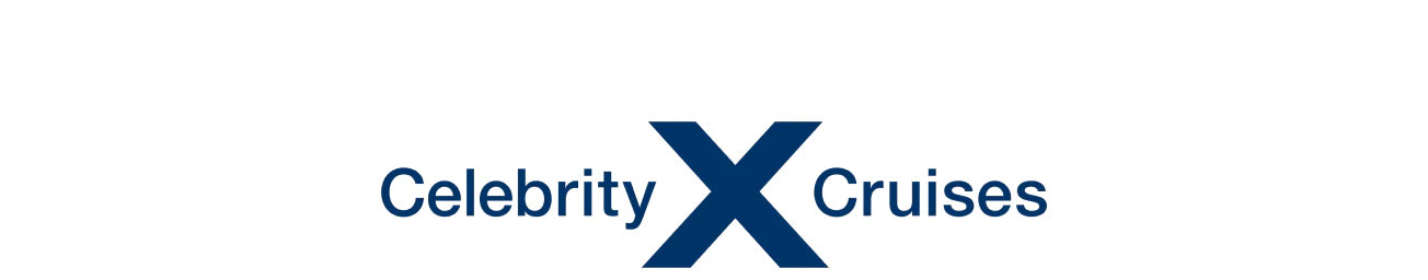 Celebrity Cruises logo featuring the words Celebrity and Cruises with a large, bold blue X between them on a white background.