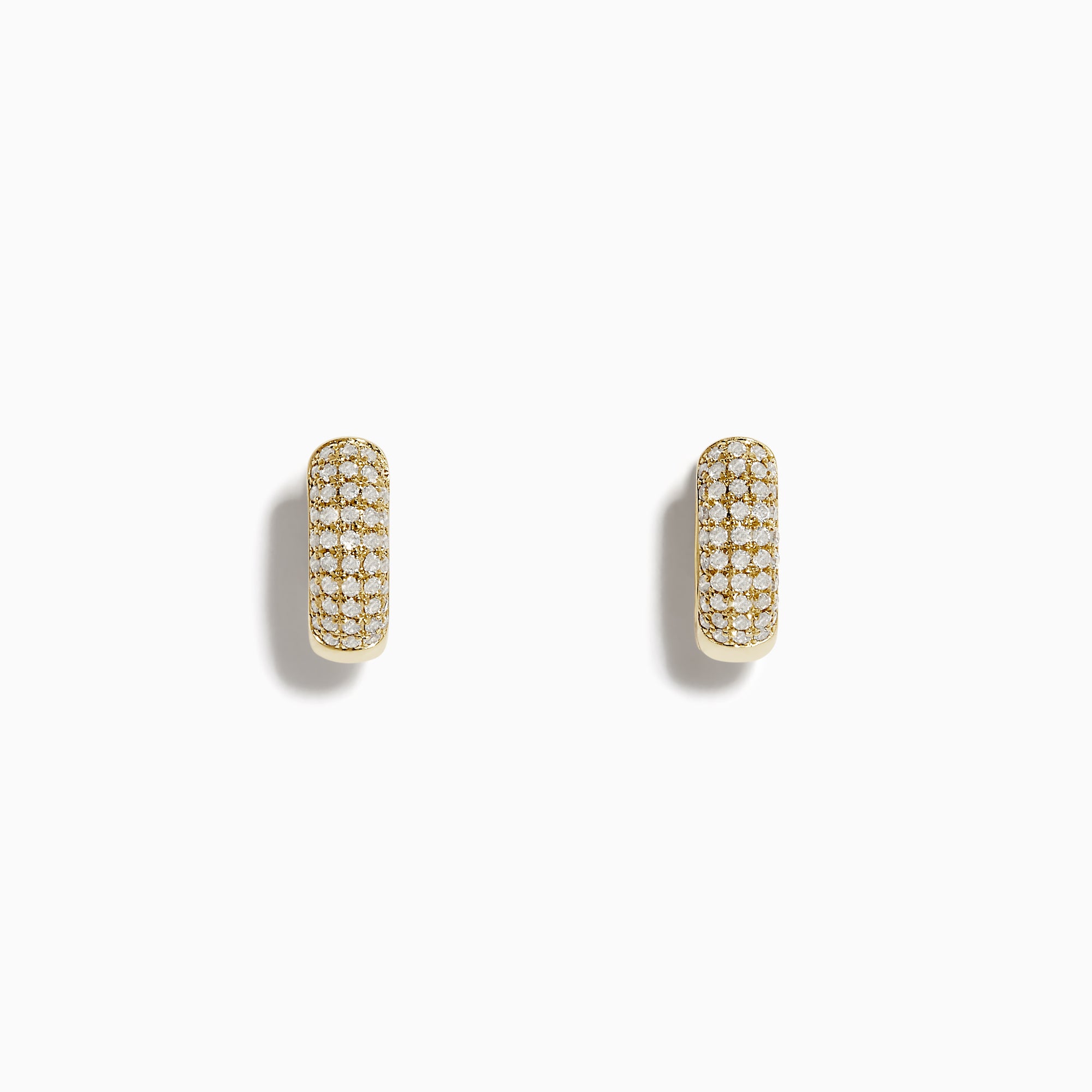 The DOro 14k Yellow Gold Pave Diamond 3/8 Huggie Earrings feature multiple rows of sparkling pave diamonds, beautifully set in small yellow gold hoops and showcased against a plain white background.