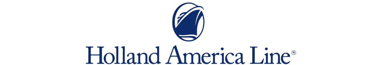 Holland America Line logo featuring a stylized cruise ship in a circle above the company name in dark blue text.