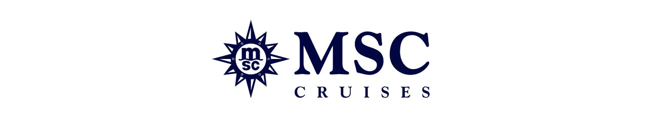 MSC Cruises logo featuring a stylized compass rose with MSC in the center, next to bold text that reads MSC Cruises in dark blue letters on a white background.