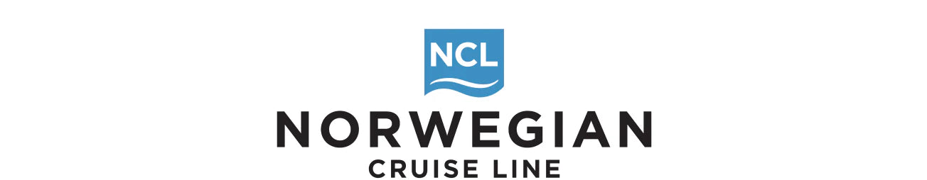 Norwegian Cruise Line logo featuring a blue shield with “NCL” in white above a white wave, and “Norwegian Cruise Line” written in bold black letters below.